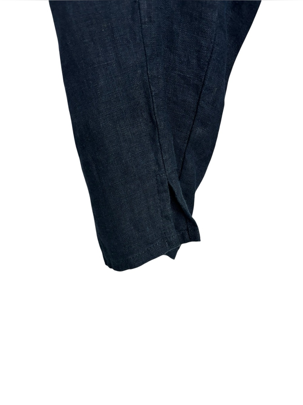 Flax Women’s Linen Navy Elastic Waist Cropped Pants Medium Lagenlook Minimalist - Picture 7 of 9